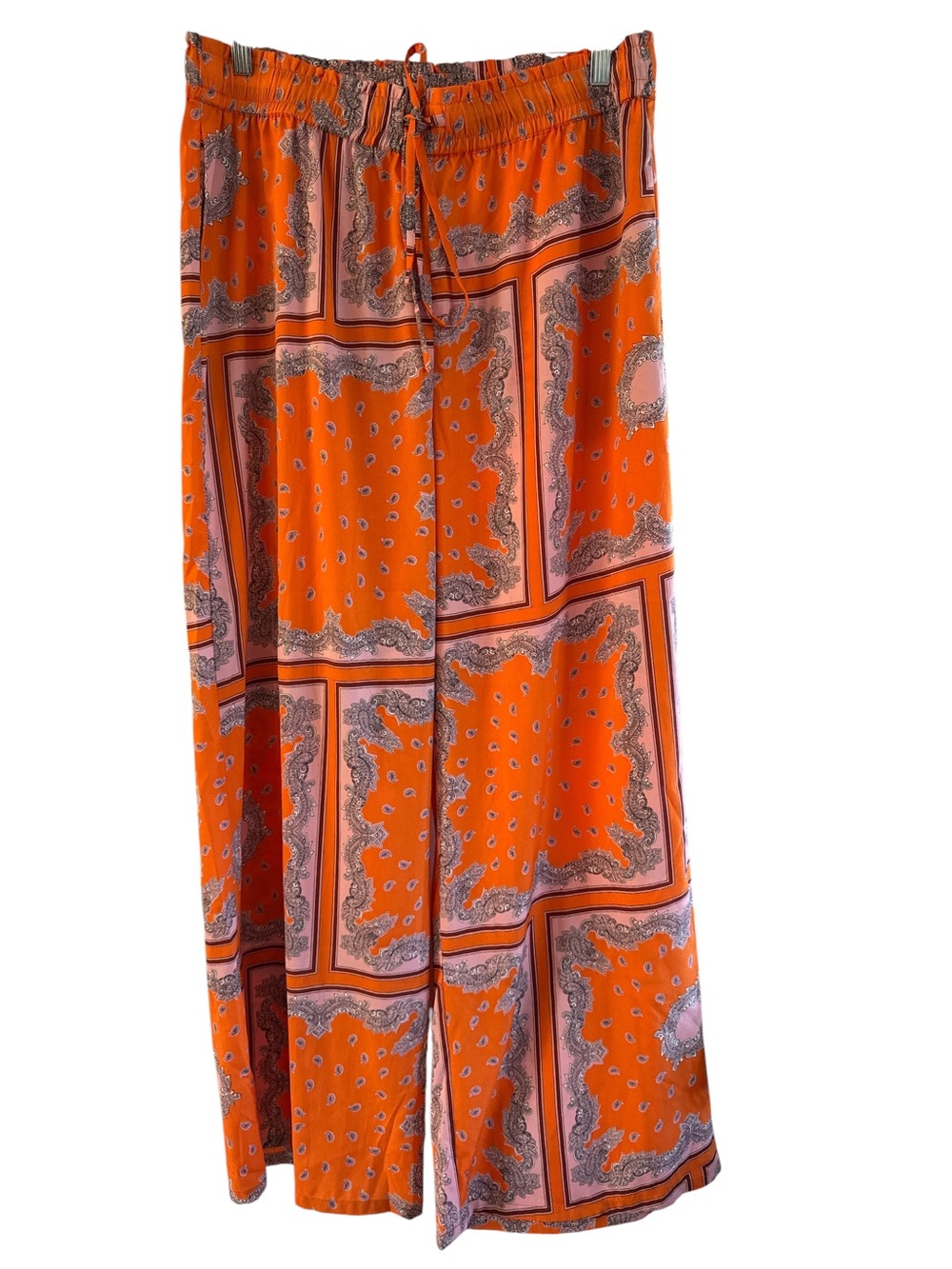 PrettyLittleThing Orange Paisley Maxi Skirt with Drawstring Waist